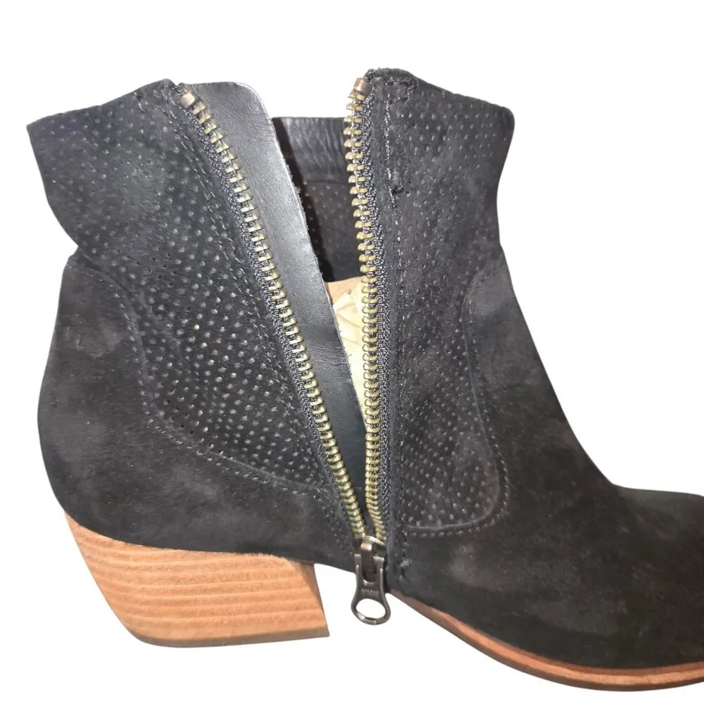 Kork-Ease K48503 Sherrill Black Perforated Suede Western Inspired Booties Size 8